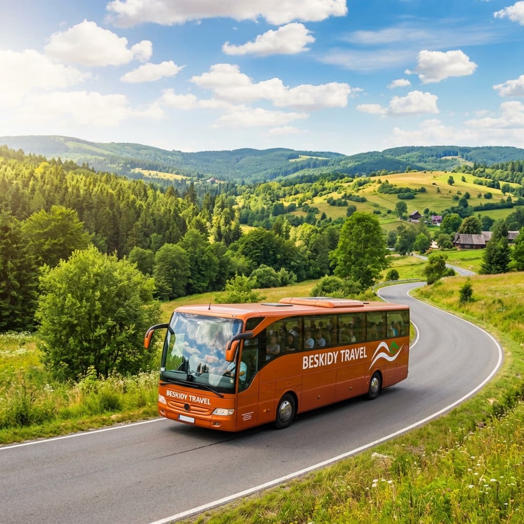 Autokar Sroka Travel na górskiej drodze